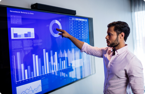 businessman analyzing data with touch screen 1
