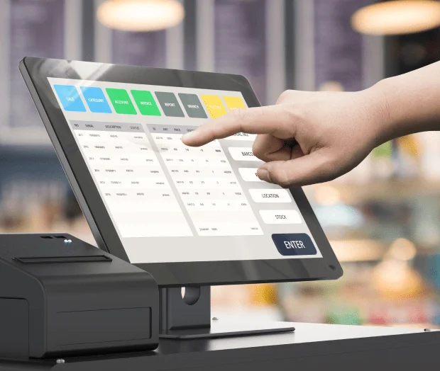 human hand working with 3d rendering cashier machine 1 min 1 2